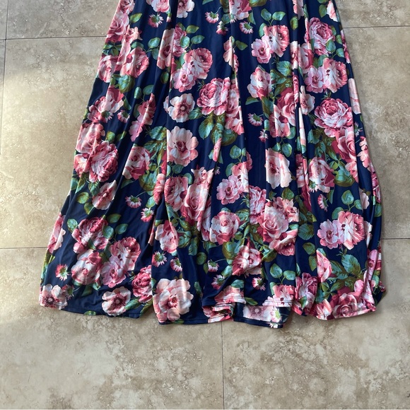 Agnes & Dora Floral Long Navy Blue Pink Mid Sleeve Dress Women's Size Small T. D - Picture 2 of 8